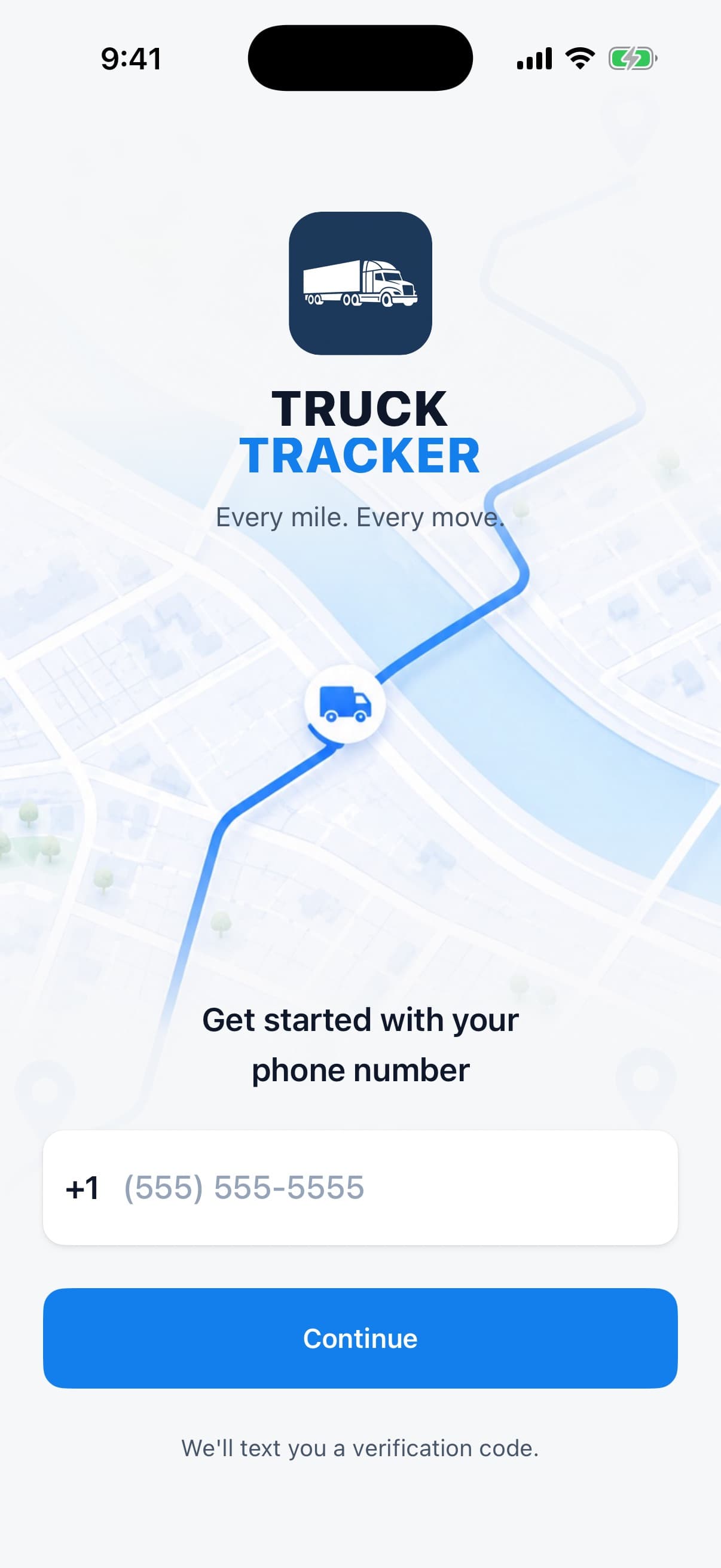 The driver app's sign-in screen: a phone number field and a six-digit code.